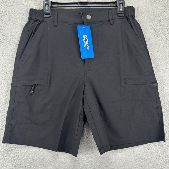 Outdoor Sports Cargo Hiking Shorts Mens 30 Black Nylon Blend‎ Performance NEW - Picture 1 of 9